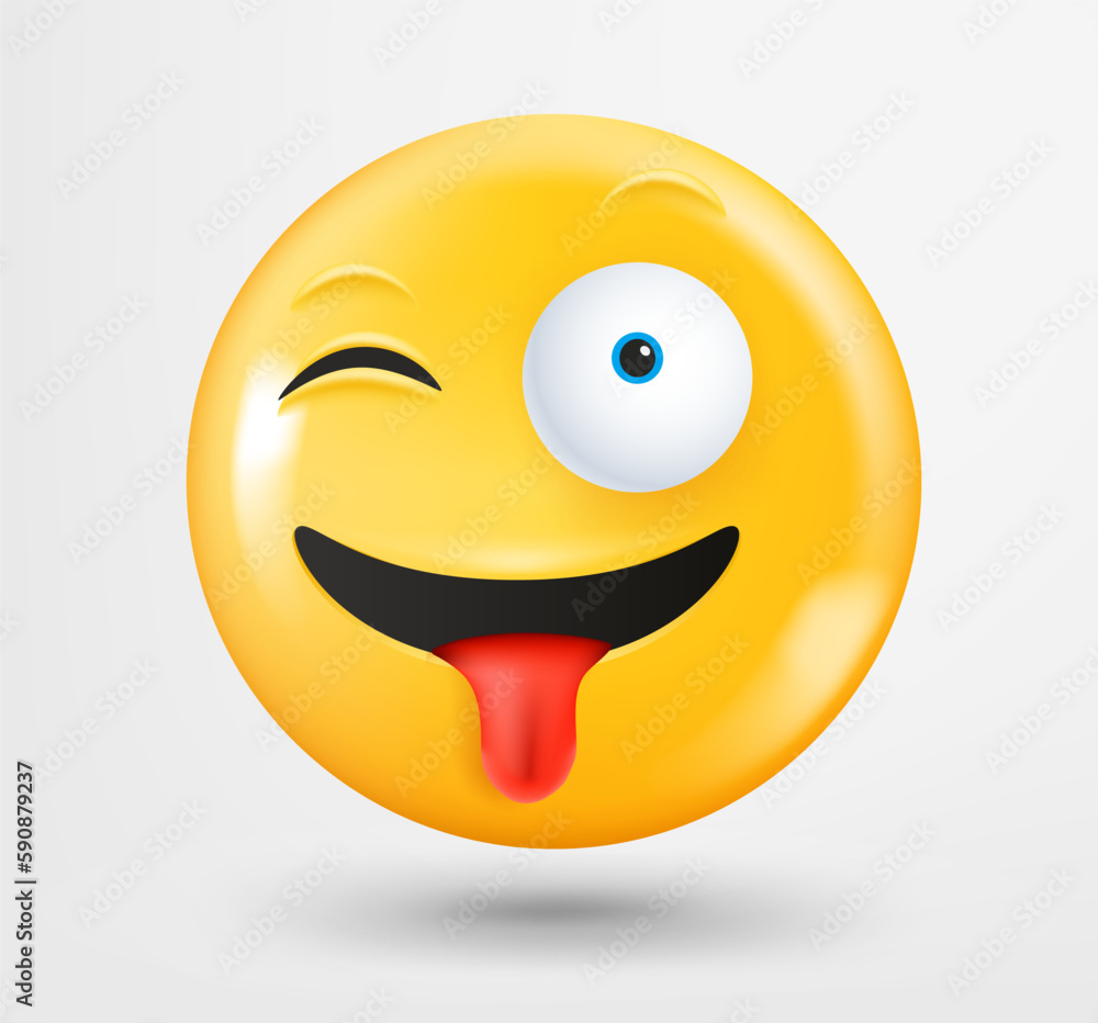 Poster winking emoticon 3d vector. emoji isolated on white background