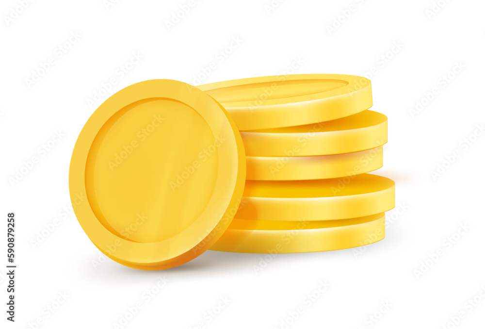 Poster stack of golden coins isolated on white background. 3d vector illustration
