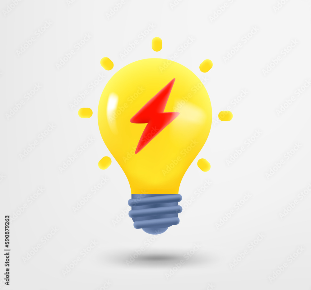 Aufkleber glowing lightbulb. 3d vector object isolated on white background