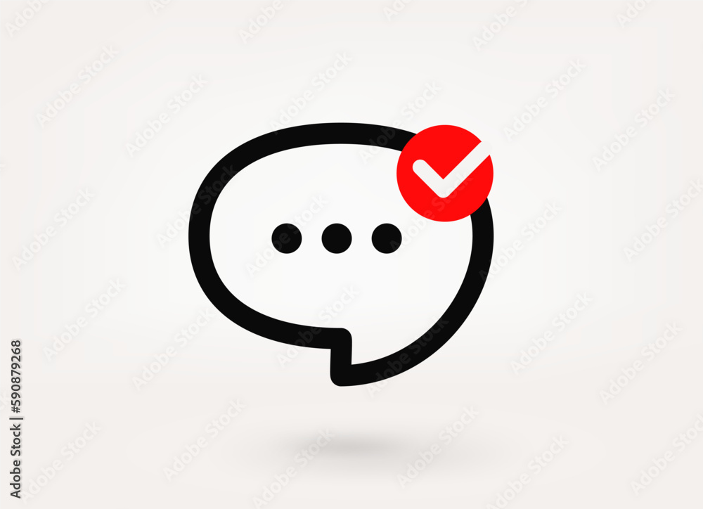 Aufkleber Speech bubble minimal pictogram with approve check mark. Linear vector linear icon