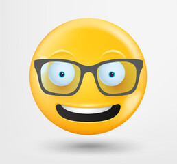 Emoticon with glasses 3d vector. Emoji isolated on white background 