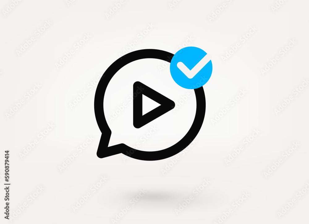 Aufkleber Speech cloud pictogram with play sign and approve check mark. Linear vector linear icon