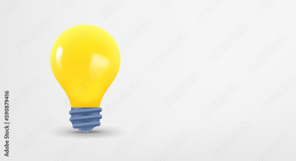 Aufkleber glowing lightbulb. 3d vector banner with copy space
