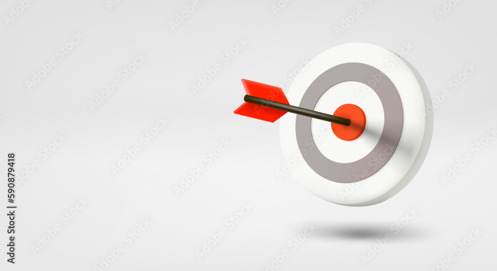 Aufkleber Dart in a bullseye. 3d vector banner with copy space