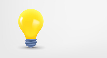 Glowing lightbulb. 3d vector banner with copy space