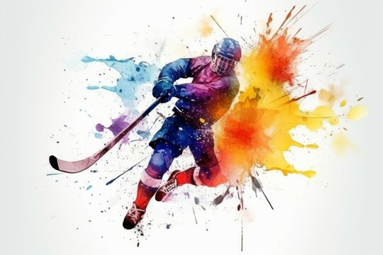 Hockey watercolor splash. Generate Ai
