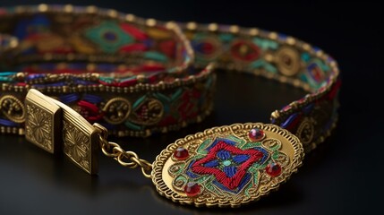 A chain belt with a large, intricate charm featuring a traditional Panama design Generative AI