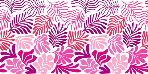 Multicolor abstract background with tropical palm leaves in Matisse style. Vector seamless pattern with Scandinavian cut out elements.