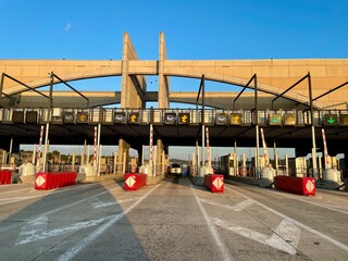 Lancon-Provence, France, 4.04.2023. Toll station on French highway.