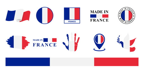 France national flags icon set. Labels with French flags. Vector illustration