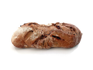 Raisin french bread on white background. Close up of Freshly Baked Crispy Traditional Bread Isolated. Organic and healthy food.