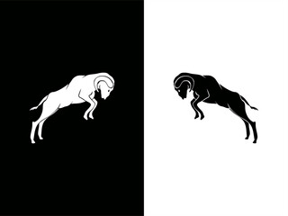 set of monochrome illustrations of a butting sheep in high contrast card - obrazy, fototapety, plakaty