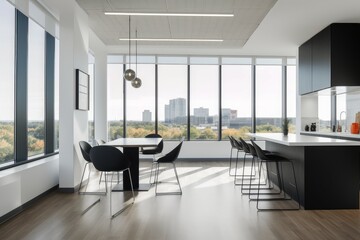 Office interior near windows. Generate Ai