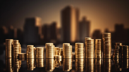  stacks of coins stand on a paper contract, mortgage and real estate insurance. Generative AI