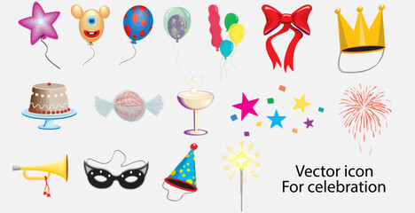 Set of 16 vector symbols icons use for celebration