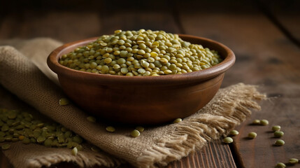 A bowl of green mung bean studio shot product presentation food photography.