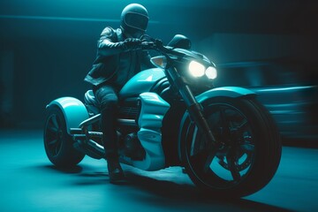 Obraz na płótnie Canvas Rider on futuristic bike. Generate Ai