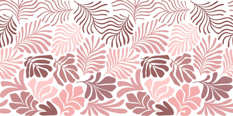 Multicolor abstract background with tropical palm leaves in Matisse style. Vector seamless pattern with Scandinavian cut out elements.