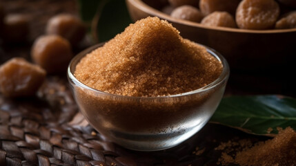 A bowl of brown sugar on white background copy space. studio shot presentation.