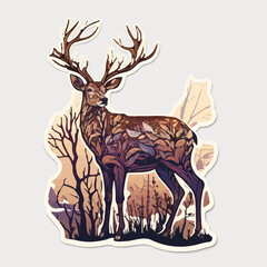 Serene illustration of a deer standing by a lake