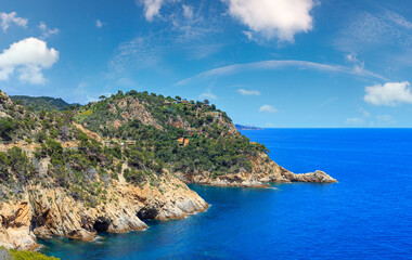 Summer sea rocky coast landscape, Giverola, Costa Brava, Spain. View from above.