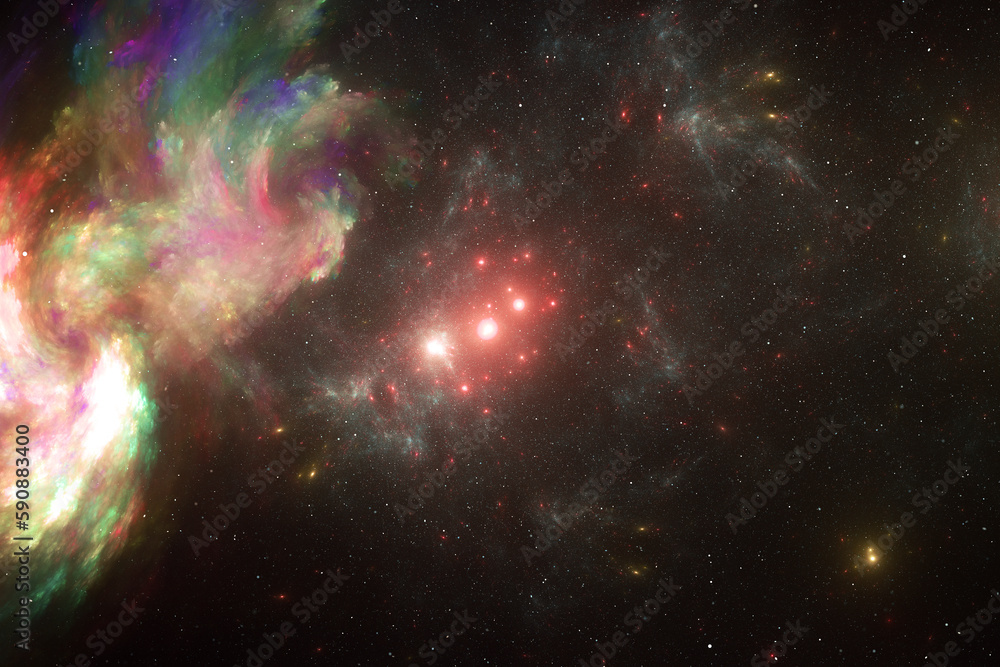 Aufkleber multicolored clouds of stardust in black space. abstract fractal 3d rendering
