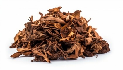 Tobacco material before making the cigarette smoke isolated on white background.