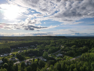 Drone shot of Thunder Bay Ontario with lots of green trees