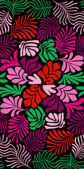 Multicolor abstract background with tropical palm leaves in Matisse style. Vector seamless pattern with Scandinavian cut out elements.