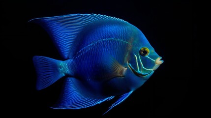 A Glowing Blue Angelfish in the Dark Abyss