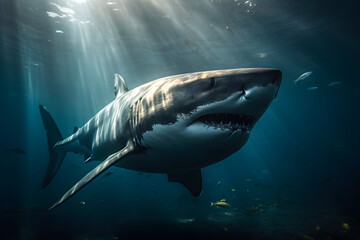 Fototapeta premium Megalodon in the Deep Sea. Generative AI