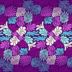 Multicolor abstract background with tropical palm leaves in Matisse style. Vector seamless pattern with Scandinavian cut out elements.