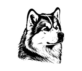 Alaskan Malamute, Silhouettes Dog Face SVG, black and white Alaskan Malamute vector