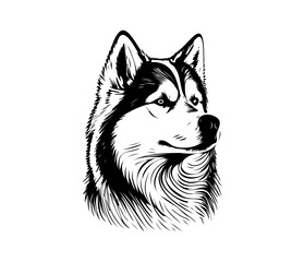 Alaskan Malamute, Silhouettes Dog Face SVG, black and white Alaskan Malamute vector