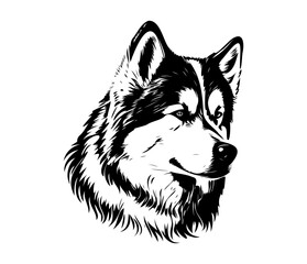 Alaskan Malamute, Silhouettes Dog Face SVG, black and white Alaskan Malamute vector