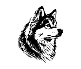 Fototapeta premium Alaskan Malamute, Silhouettes Dog Face SVG, black and white Alaskan Malamute vector
