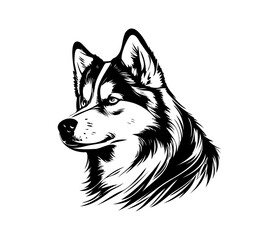 Alaskan Malamute, Silhouettes Dog Face SVG, black and white Alaskan Malamute vector