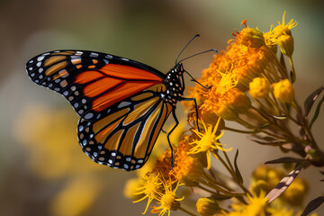 Monarch butterfly on yellow flower - Generative AI