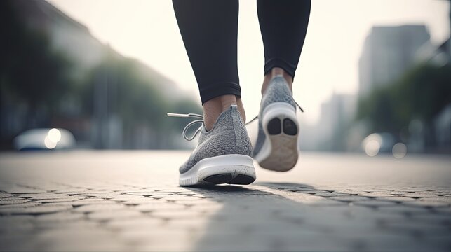 Feet in running sneaker shoes close-up. Generative AI