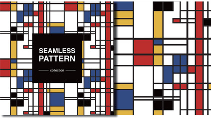 Piet Mondrian abstract seamless vector pattern modern line illustration background design