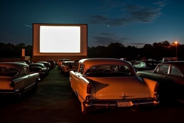 Car night cinema america. Generate Ai - obrazy, fototapety, plakaty