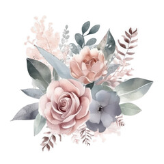 Watercolor flower isolated. Illustration AI Generative.