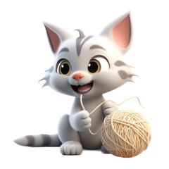 A cat with a ball illustration, isolated