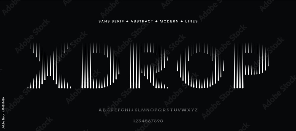 Poster alphabet typeface with line pattern