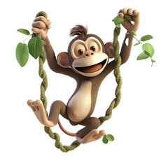 A Happy Monkey holding onto a tree
