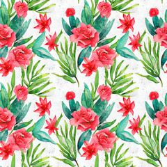 Watercolor floral pattern and seamless background.