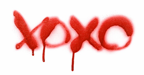 Red spray stain symbol of xoxo isolated on white, clipping path