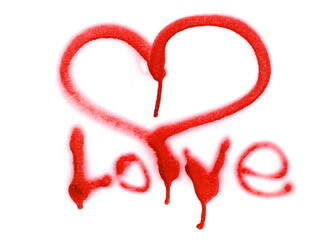 Red spray stain symbol of heart isolated on white, clipping path