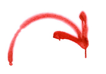 Red spray stain symbol of arrow isolated on white, clipping path