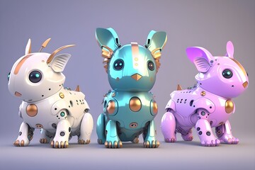 Cute Robotic Animals Toys. Created with Generative AI technology